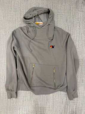Aviator Nation Gray Ninja Hoodie with Embroidered AV and Gold Zippers